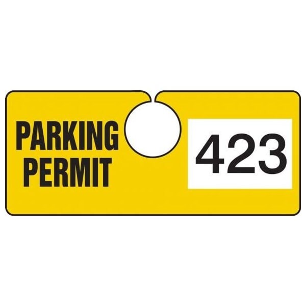 Accuform Parking Permit Tag, Numbered 300-399, Yellow, 2in x 4.75in, Laminated PF-Cardstock, 100PK TNT423YLD - main